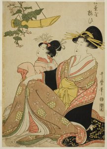 Courtesan Yoso-oi från Pine Needle House i Yoshiwara och hennes skötare (Matsubaya Yoso-oi) av Kitagawa Utamaro