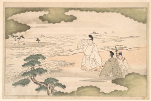 Yukihiras exil i Suma av Kitagawa Utamaro