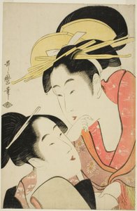 Vanan att kritisera andra (Ta o soshiru kuse), från serien "Sju dåliga vanor (Nakute nana kuse)" av Kitagawa Utamaro