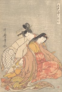 Narihira 825-880 och Ono Komachi. . . , mygga. 1798. av Kitagawa Utamaro
