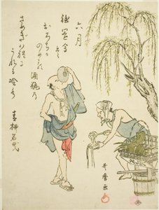 Den sjätte månaden (Rokugatsu), från en titellös serie genrescener under de tolv månaderna, med kyokadikter av Kitagawa Utamaro