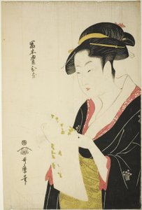 Tomimoto Toyohina, ca 1793 (träsnitt i färg; oban) av Kitagawa Utamaro
