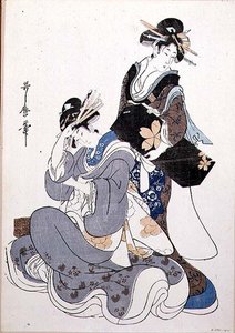 Två kvinnofigurer (trätryck i färg av Kitagawa Utamaro