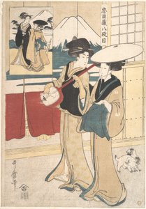 Två Tori-oi, eller kringresande kvinnliga musiker ur Eta-klassen av Kitagawa Utamaro