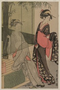 Två kvinnor av en bambublind av Kitagawa Utamaro