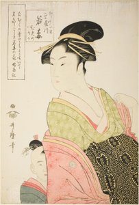 Wakaume från Tamaya i Edo-cho itchome, och hennes barnskötare Mumeno och Iroka (Edo-cho itchome, Tamaya uchi Wakaume Mumeno Iroka) av Kitagawa Utamaro