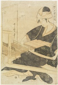 Vävning på en vävstol av Kitagawa Utamaro