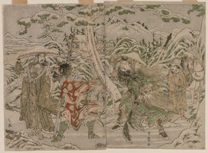 Vinterscen från romantiken om de tre kungadömena, ca. 1790. av Kitagawa Utamaro