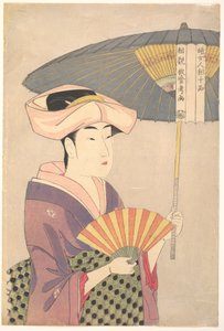 "Kvinna som håller upp ett parasoll" ur serien "Tio typer av kvinnlig fysionomi" (Fujo ninsō juppen: Higasa o sasu onna) av Kitagawa Utamaro