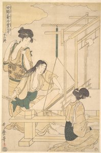 Kvinnor som väver sidentyg av Kitagawa Utamaro
