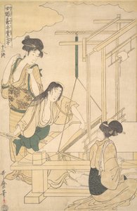 Kvinnor som väver sidentyg, ca. 1800. av Kitagawa Utamaro