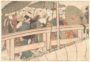 Kvinnor på en bro, ur den illustrerade boken De fyra årstidernas blommor av Kitagawa Utamaro