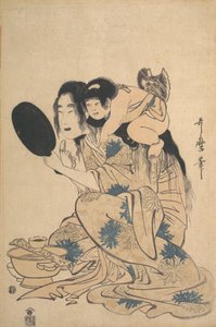 Yamauba svärtar sina tänder och Kintoki, ca. 1795. av Kitagawa Utamaro