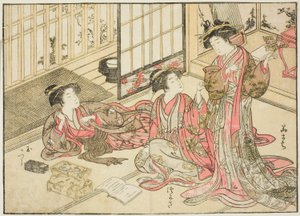 Kurtisaner från Kado Daikokuya, från boken "Mirror of Beautiful Women of the Pleasure Quarters (Seiro bijin awase sugata kagami)," vol. 2 av Kitao Shigemasa