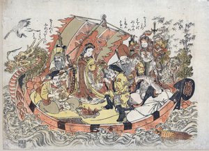 Sept Divinites du Bonheur - Seven Lucky Gods par Kitao, Shigemasa (1739-1820), Mellan 1775 och 1780 - Färg linosnitt, 32,6x46,1 - Privat samling av Kitao Shigemasa