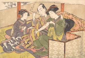 Tjänare som applicerar medicin på Geishas arm, sent 1700-tal.