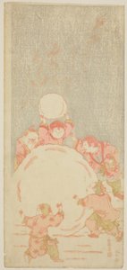 The Big Snowman, c.1764 (träblock i färg; mizu-e hosoban) av Kitao Shigemasa