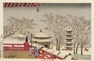 Sensoji-templet i snön av Kiyochika Kobayashi
