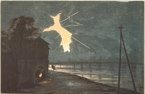 Åska och blixtar över Onmaya-bron av Kiyochika Kobayashi