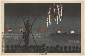 Fyrverkerier vid Ikenohata (längs Sumidafloden, Tokyo)
