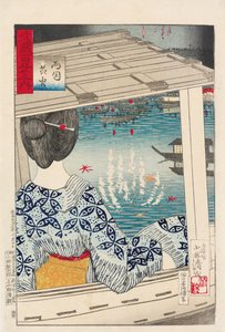 Fyrverkerier vid Ryogoku Bridge av Kiyochika Kobayashi
