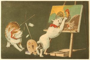 Katter och duk av Kiyochika Kobayashi