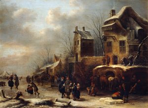 Skridskobana på en flod, 1665 av Klaes Molenaer