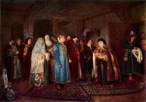 "Ett hemligt bröllop", 1883, 1965. av Klavdi Vasilevich Lebedev