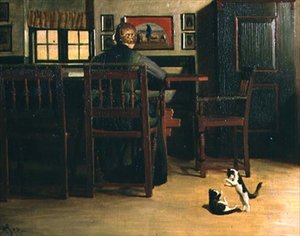Interiör med lekfulla kattungar av Knud Sinding