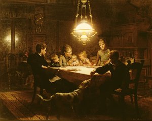 Familjekväll i lampljuset, 1800-tal av Knut Ekvall