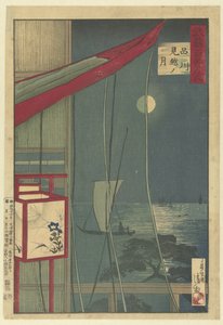 De maan vid Shinagawa Shinagawa mikoshi no tsuki (titel på objekt) Honderd gezichten op de provincie Musashi (serietitel) Musashi hyakkei no uchi (serietitel på objekt) av Kobayashi Kiyochika