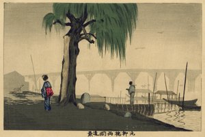 Fjärrvy över Ryōgoku från Motoyanagi-bron av Kobayashi Kiyochika