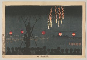 Fyrverkerier vid Ikenohata av Kobayashi Kiyochika