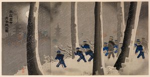 Stort häftigt slag i snön nära Niuzhuang av Kobayashi Kiyochika