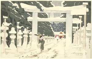 Kraftigt snöfall vid Tōshōgū-helgedomen i Ueno av Kobayashi Kiyochika