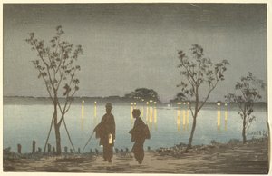 Natt vid Sumidafloden av Kobayashi Kiyochika