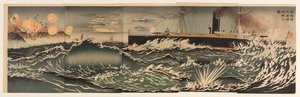 Vår flotta av krigsskepp bombarderar Dalian Bay av Kobayashi Kiyochika