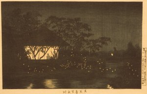 Koromofloden nedanför Tennōji-templet av Kobayashi Kiyochika