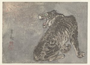 Tiger och blixtar av Kobayashi Kiyochika