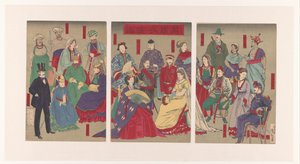 Utställning av traditionella dräkter i alla länder Bankoku isho kagami (titel på objekt) av Kobayashi Kiyochika