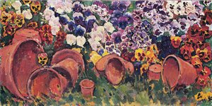 Penséer med blomkrukor - Penséer med blomkrukor ... (olja på duk) av Koloman Moser