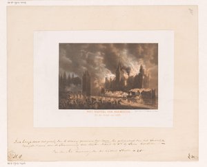 Brand i slottet Haamstede Slottet Haemstede. (Vid branden 1525). (titel på objekt) av Koninklijke Nederlandse Steendrukkerij van C.W. Mieling