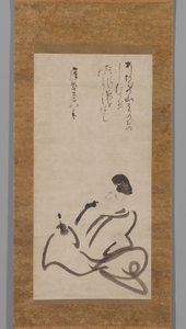 Poeten Hitomaro av Konoe Nobutada