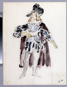 Kostymdesign för operan ""Le guest de pierre"" av Alexandre Dargomyjski (1813-1869) (Dräktdesign för operan Stengästen av A. Dargomyzhsky). Verk av Konstantin Alexeyevich Korovin (Constantin Korovin) (1861-1939), akvarell på papper av Konstantin Alekseevich Korovin