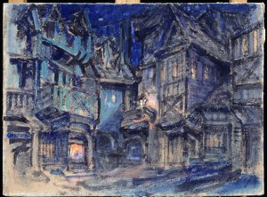 Scenografi för baletten Esmeralda av Anton Simon (1851-1916) (Scenografi för baletten Esmaralda av A.Simon). Verk av Konstantin Alexeyevich Korovin (Constantin Korovin) (1861-1939), tempera på kartong av Konstantin Alekseevich Korovin