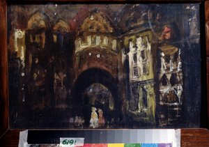Scenografi för operan Faust av Charles Gounod (Scenografi för operan Faust av C. Gounod). Verk av Konstantin Alexeyevich Korovin (Constantin Korovin) (1861-1939), gouache på kartong av Konstantin Alekseevich Korovin