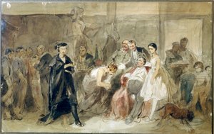 Bakom ridån i livegenteatern - Verk av Konstantin Alexandrovich Trutovsky (Troutovsky) (1826-1893) - Bakom ridån i livegenteatern - Akvarell på papper - Rysk konst