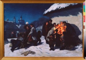 Le cantique de Noel en Ukraine (Julsången i Ukraina) - Målning av Konstantin Alexandrovich Trutovsky (Troutovsky) (1826-1893), olja på duk