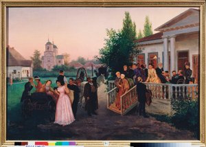 Besökares avgång - Målning av Konstantin Alexandrovich Trutovsky (Troutovsky) (1826-1893), olja på duk