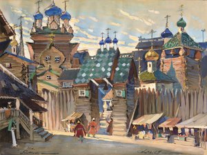 Marknadsplats. Scenografi för operan Prince Igor av A. Borodin
